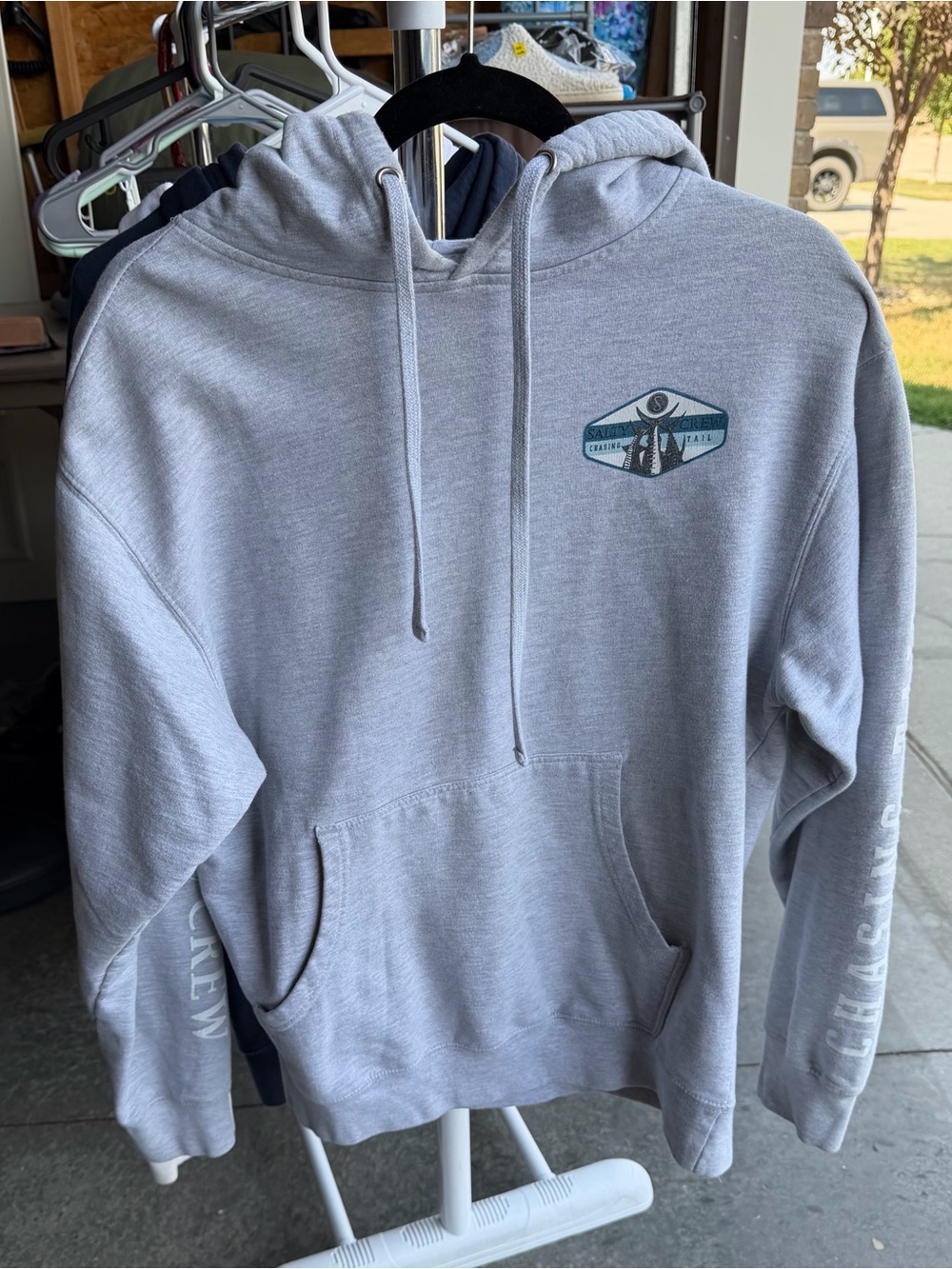 Salty Crew Heather Gray Pullover Hoodie with Chest Patch